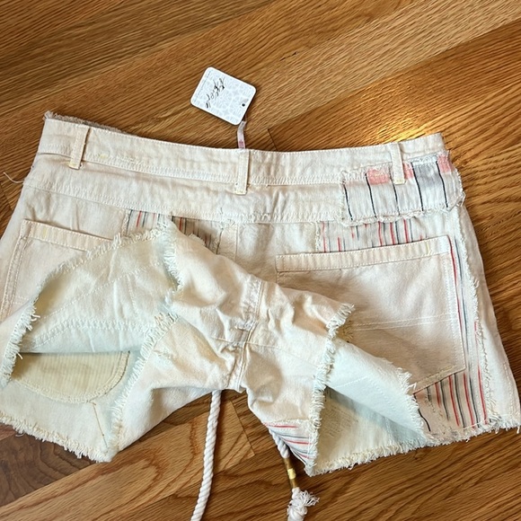 Free People Patchwork Distressed Cotton/Linen Drawstring Shorts Size 4 NWT - Picture 12 of 12